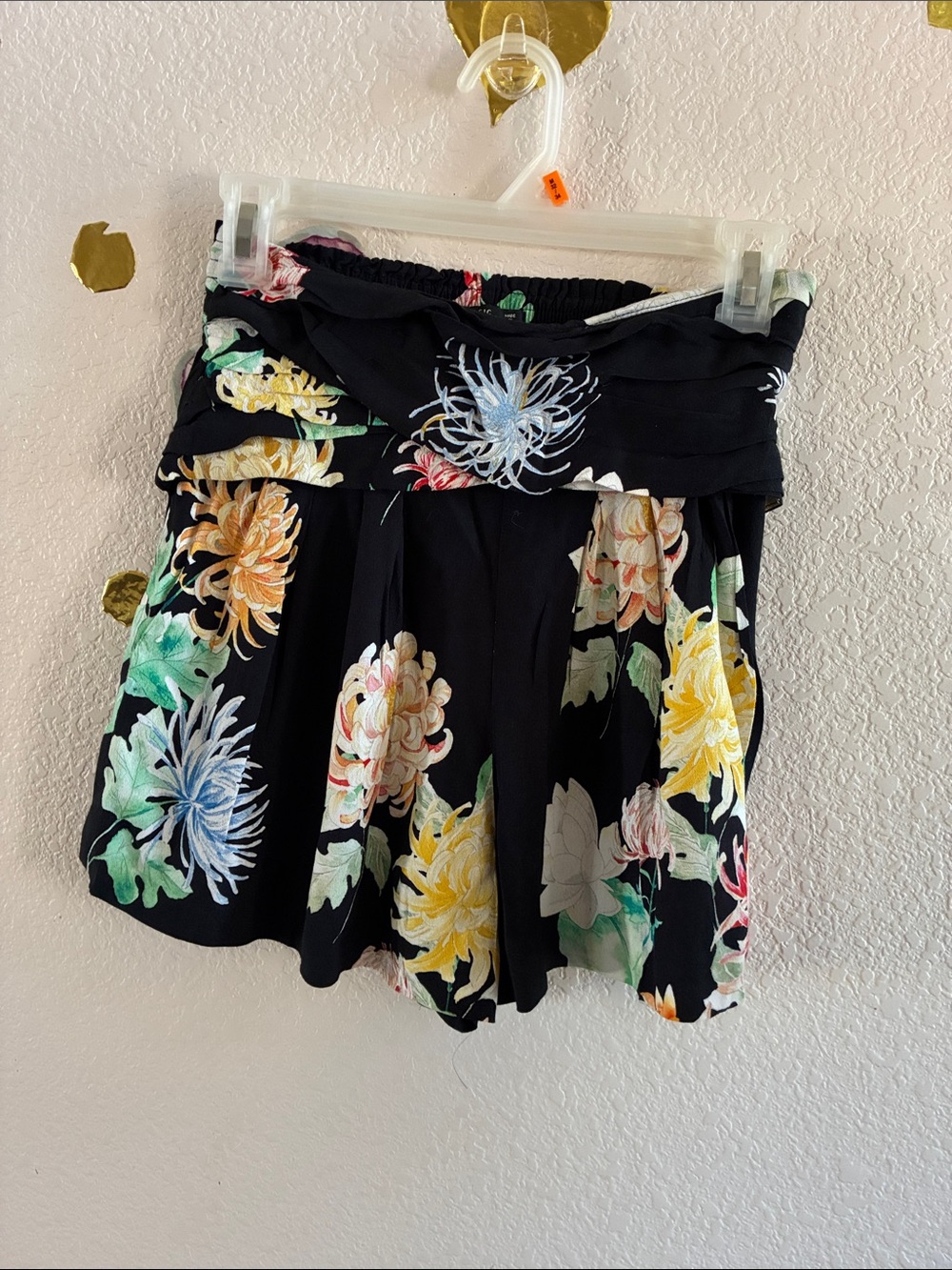 Zara Black Floral Pleated Skort with Multicolor Blooms